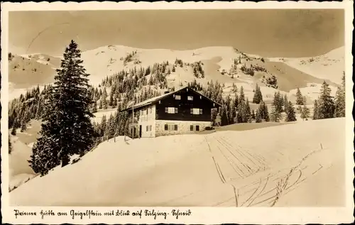 Ak Sachrang Aschau im Chiemgau Oberbayern, Priener Hütte am Geigelstein, Winter