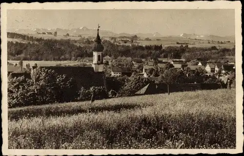 Ak Wessobrunn in Oberbayern, Totalansicht, Kirche, Gebirgspanorama