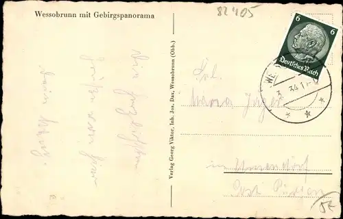 Ak Wessobrunn in Oberbayern, Totalansicht, Kirche, Gebirgspanorama