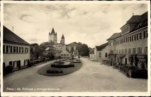 Ak Haag in Oberbayern, Schloss, Kriegerdenkmal