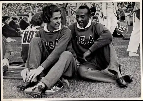 Sammelbild Olympia 1936, Leichtathleten Jesse Owens und Helen Stephens