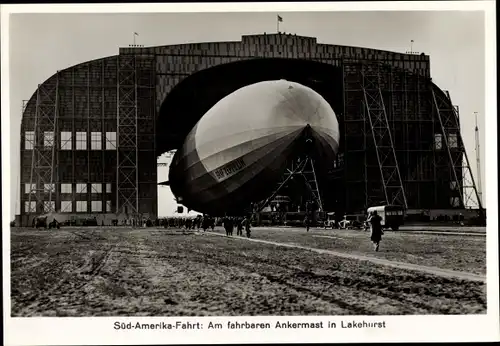 Foto Luftschiff LZ 127 Graf Zeppelin, Südamerikafahrt, Am fahrbaren Ankermast in Lakehurst