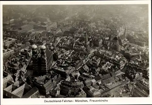 Foto München, Gesamtansicht der Stadt, Frauenkirche, Fliegeraufnahme, Zeppelin Deutschlandfahrten