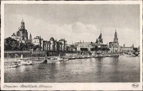 Ak Dresden, Altstadtpanorama, Brühl'sche Terrasse, Elbufer