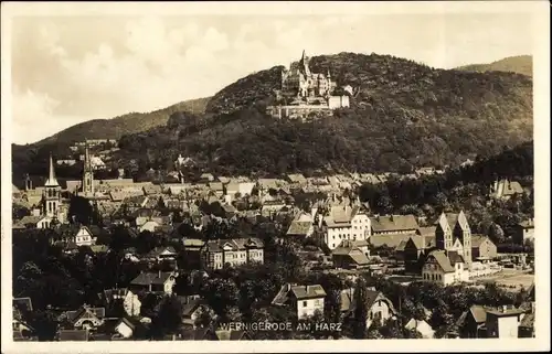 Ak Wernigerode am Harz, Gesamtansicht, Blick zum Schloss