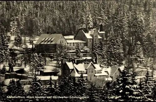 Ak Schierke Wernigerode im Harz, Haus Gieseler und Handwerker Erholungsheim, Winter