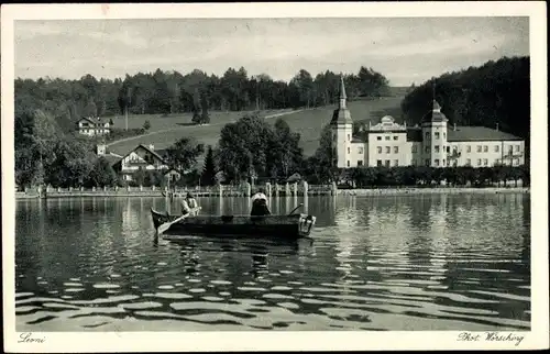 Ak Leoni Berg am Starnberger See in Oberbayern, Seepartie, Ruderboot