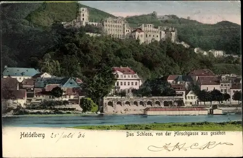 Ak Heidelberg am Neckar, Schloss, von der Hirschgasse aus gesehen