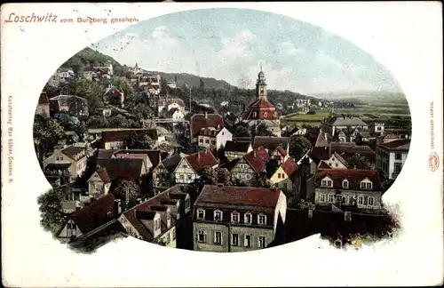 Ak Dresden Loschwitz, Blick vom Burgberg, Kirchturm