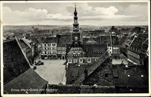 Ak Pirna an der Elbe, Marktplatz mit Rathaus