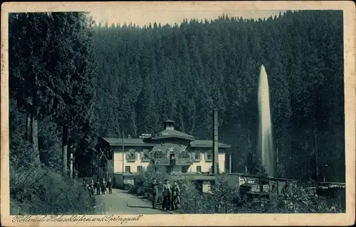 Ak Posthalde Breitnau im Schwarzwald, Höllental, Holzschleiferei mit Springquell