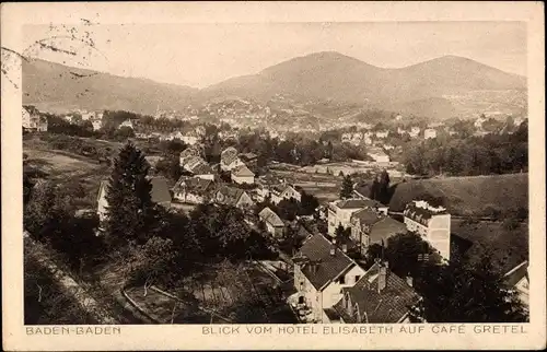 Ak Baden Baden am Schwarzwald, Blick vom Hotel Elisabeth auf Cafe Gretel