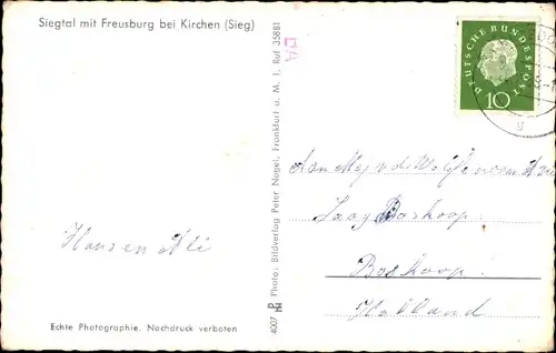 Ak Kirchen an der Sieg, Siegtal mit Freusburg