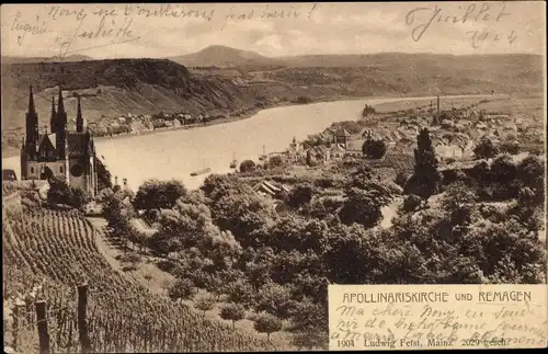 Ak Remagen am Rhein, Ortsansicht und Apollinariskirche