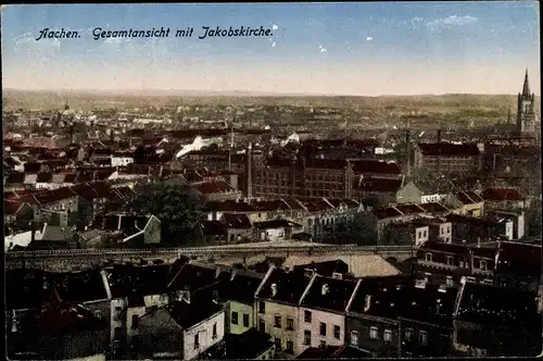 Ak Aachen in Nordrhein Westfalen, Gesamtansicht mit Jakobskirche