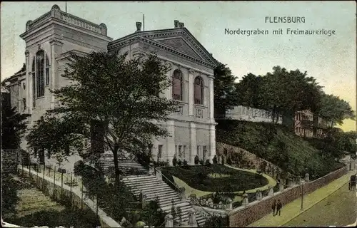 Ak Flensburg in Schleswig Holstein, Nordergraben mit Freimaurerloge