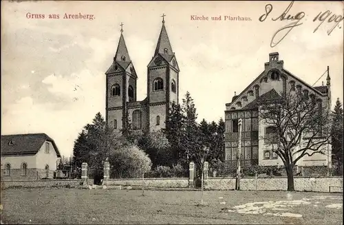 Ak Arenberg Koblenz am Rhein, Kirche und Pfarrhaus