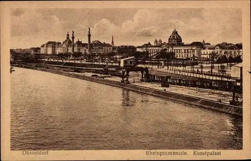 Ak Düsseldorf am Rhein, Rheinpromenade, Kunstpalast