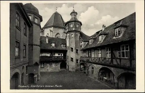 Ak Ansbach in Mittelfranken Bayern, Alter Hof am unteren Markt