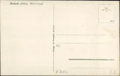 Ak Ansbach in Mittelfranken Bayern, Schloss, Konzertsaal