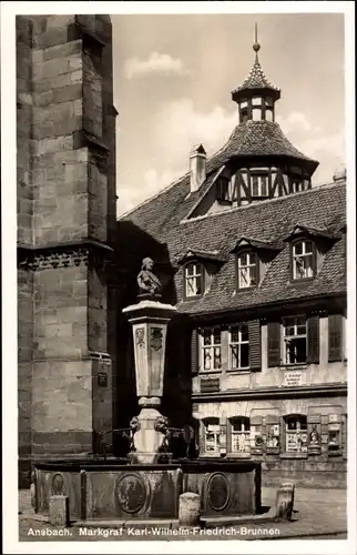 Ak Ansbach in Mittelfranken Bayern, Markgraf Karl-Wilhelm-Friedrich-Brunnen