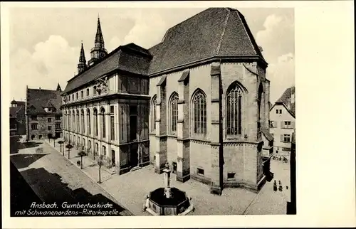 Ak Ansbach in Mittelfranken Bayern, Gumbertuskirche mit Schwanenordens Ritterkapelle