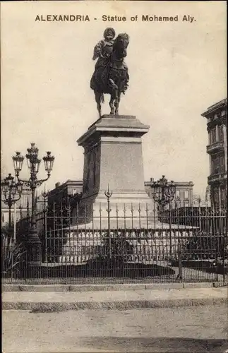 Ak Alexandria Ägypten, Statue of Mohamed Aly, Blick auf Reiterstandbild