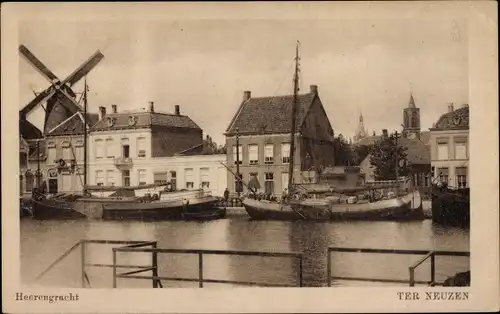 Ak Terneuzen Zeeland Niederlande, Heerengracht, Boote, Windmühle