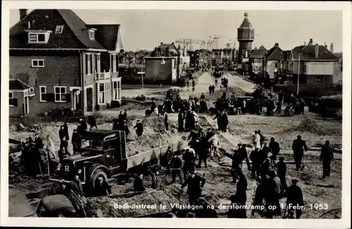 Ak Vlissingen Zeeland Niederlande, Badhuisstraat na de stromramp1. Febr. 1953