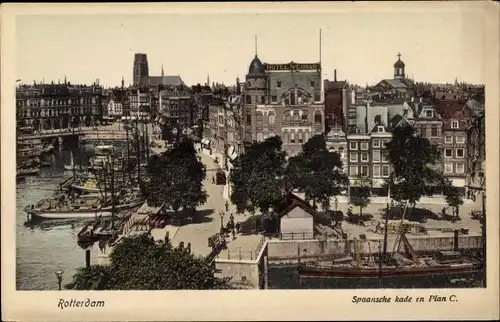 Ak Rotterdam Südholland Niederlande, Spaansche kade en Plan C.