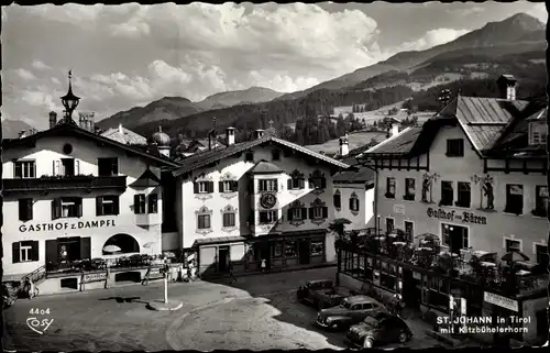 Ak St. Johann Kitzbühel in Tirol, Gasthof z. Dampel, Gasthof z. Bären, Kitzbühelerhorn