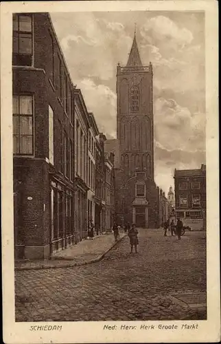 Ak Schiedam Südholland Niederlande, Ned. Herv. Kerk, Groote Markt