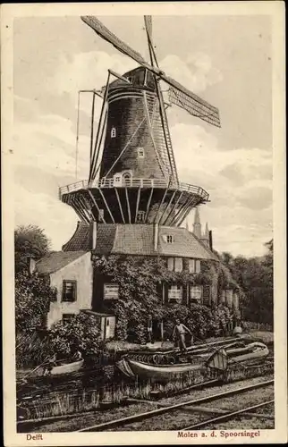 Ak Delft Südholland Niederlande, Molen a.d. Spoorsingel