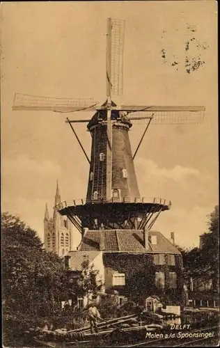 Ak Delft Südholland Niederlande, Molen a.d. Spoorsingel