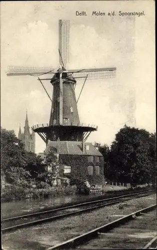 Ak Delft Südholland Niederlande, Molen a.d. Spoorsingel