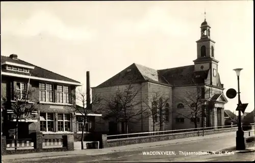 Ak Waddinxveen Südholland, Thijssenschool, N. H. Kerk