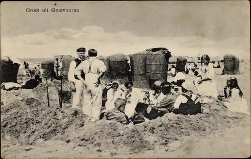 Ak Oostvoorne aan Zee Südholland, Familie am Strand