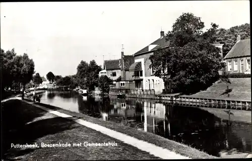 Ak Puttershoek Südholland, Boezemkade met Gemeentehuis