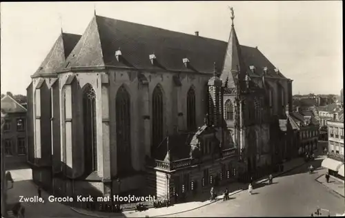 Ak Zwolle Overijssel Niederlande, Groote Kerk met Hoofdwacht