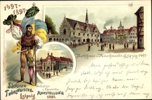 Litho Leipzig in Sachsen, Sächsisch Thüringische Industrie und Gewerbeausstellung 1897, Rathaus