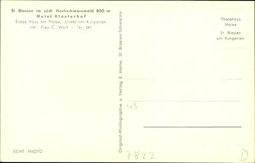 Ak Sankt Blasien im Schwarzwald, Hotel Klosterhof, Winter