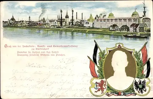 Präge Wappen Ak Düsseldorf, Eröffnung Industrie Kunst und Gewerbeauststellung, Kronprinz Wilhelm