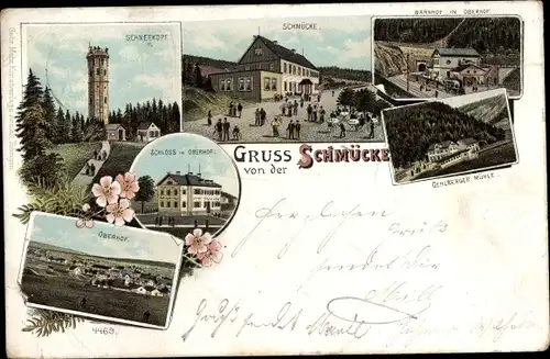 Litho Gehlberg Suhl in Thüringen, Schmücke, Gehlberger Mühle, Oberhof, Schloss in Oberhof, Bahnhof