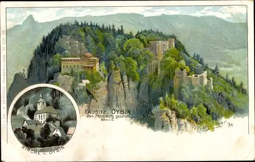 Künstler Litho Kretschmar, O., Oybin in der Oberlausitz, Berg Oybin, Kirche