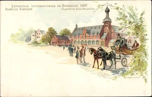 Litho Bruxelles Brüssel, Exposition 1897, Kermesse, Quartier du Vieux Bruxelles