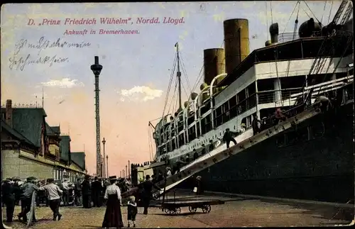 Ak Bremerhaven, Ankunft Dampfer Prinz Friedrich Wilhelm, Norddeutscher Lloyd