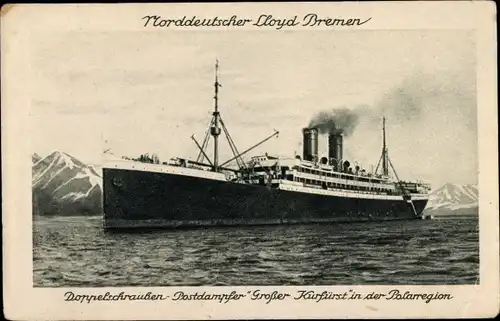 Ak Doppelschrauben Postdampfer Großer Kurfürst in der Polarregion, Norddeutscher Lloyd