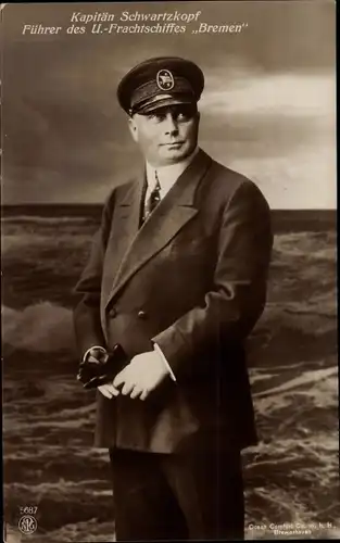 Ak Kapitän Karl Schwartzkopf, Führer des Unterseeboot Frachtschiffes Bremen, Portrait