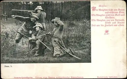 Ak Burenkriege, Wir kämpfen nur um Heimat, Weib und Kinder, Und um die Freiheit nur allein