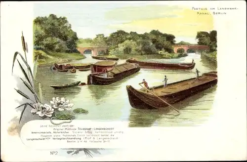 Litho Berlin Tiergarten, Partie am Landwehrkanal, Boote, Brücke